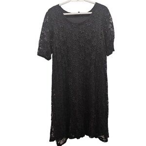Tiana B. Black Lace & Embroidery Pullover Swing Lined Dress Size XL